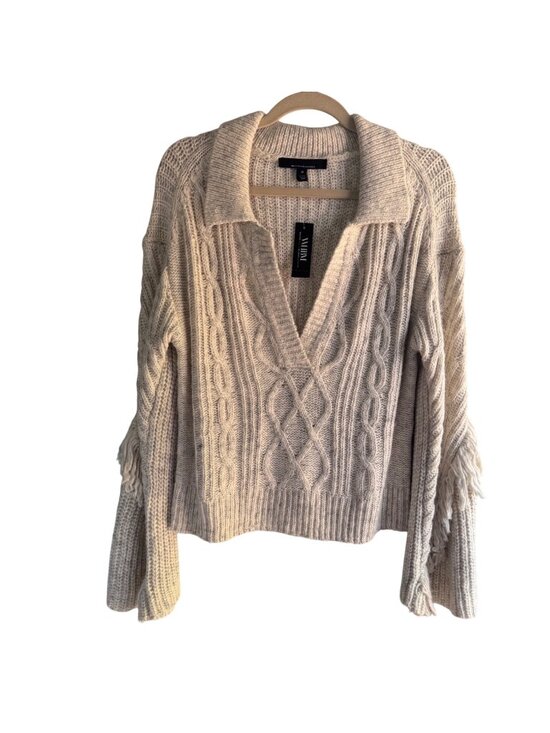 White House Black Market Sweaters - White House Black Market WHBM Sweater V-Neck LS Fringe Pullover Heather Medium